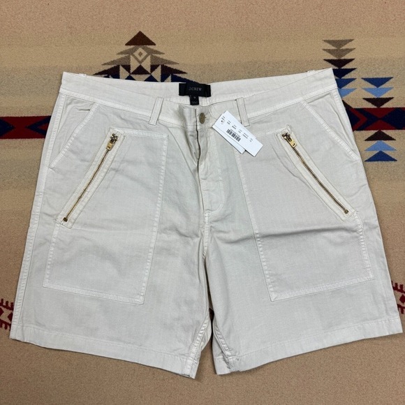 J.CREW Pants - J Crew Womens Canvas Stretch Short NEW Zip Pocket Ivory Sz 16 36x6 High Rise